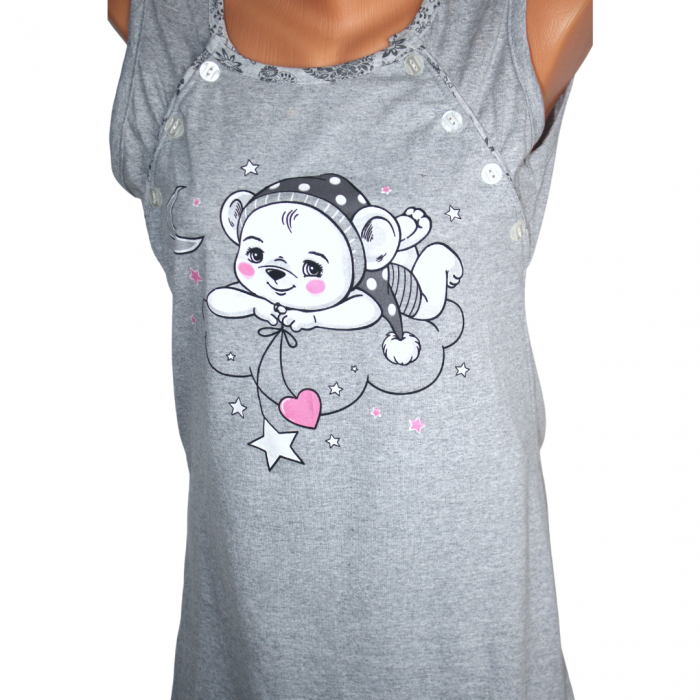 Compleu maternitate, Camasa alaptat + Halat gravide, Dreamy Bear, Grey maneca scurta [6]