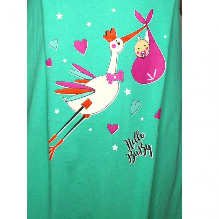 Compleu maternitate, Camasa alaptat + Halat gravide, Hello Baby, Green, maneca scurta [4]