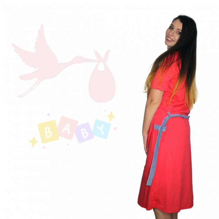 Compleu maternitate, Camasa alaptat + Halat gravide, Hello Baby, Red, maneca scurta [6]