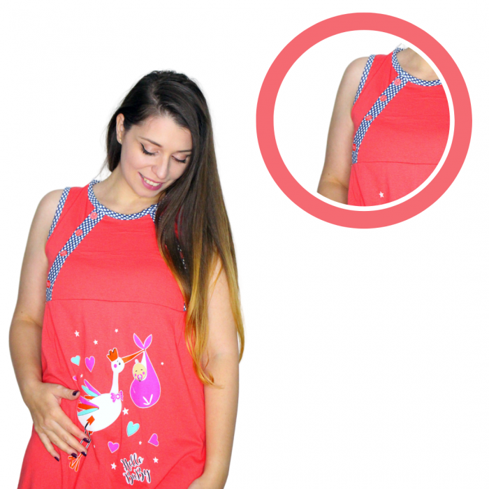 Compleu maternitate, Camasa alaptat + Halat gravide, Hello Baby, Red, maneca scurta [4]