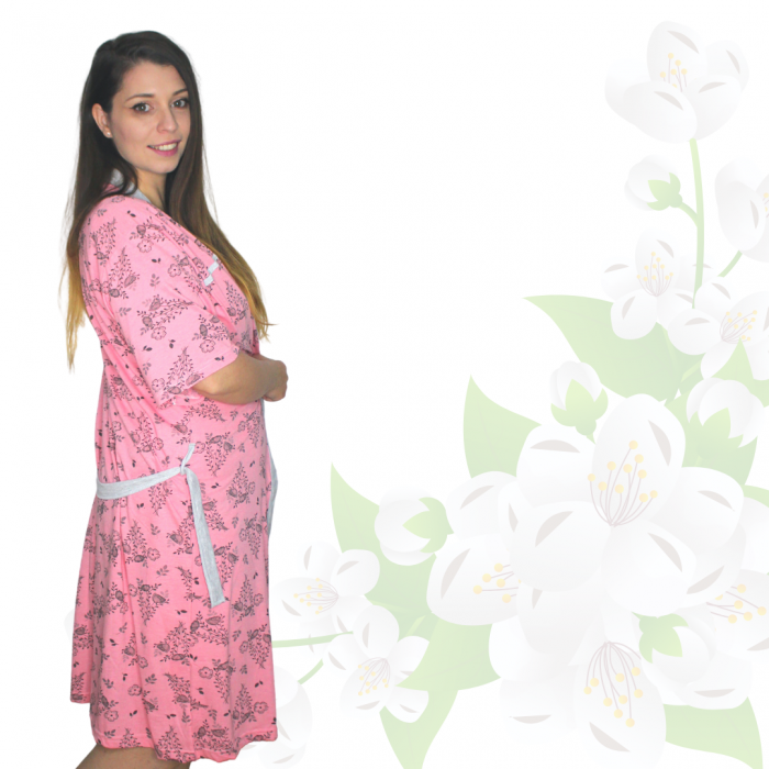 Compleu maternitate, Camasa alaptat + Halat gravide, Majestic, Pink, maneca scurta [4]