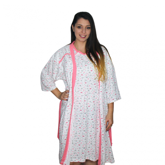 Compleu maternitate, Camasa alaptat + Halat gravide, Joyelle, White, maneca 3/4 [2]