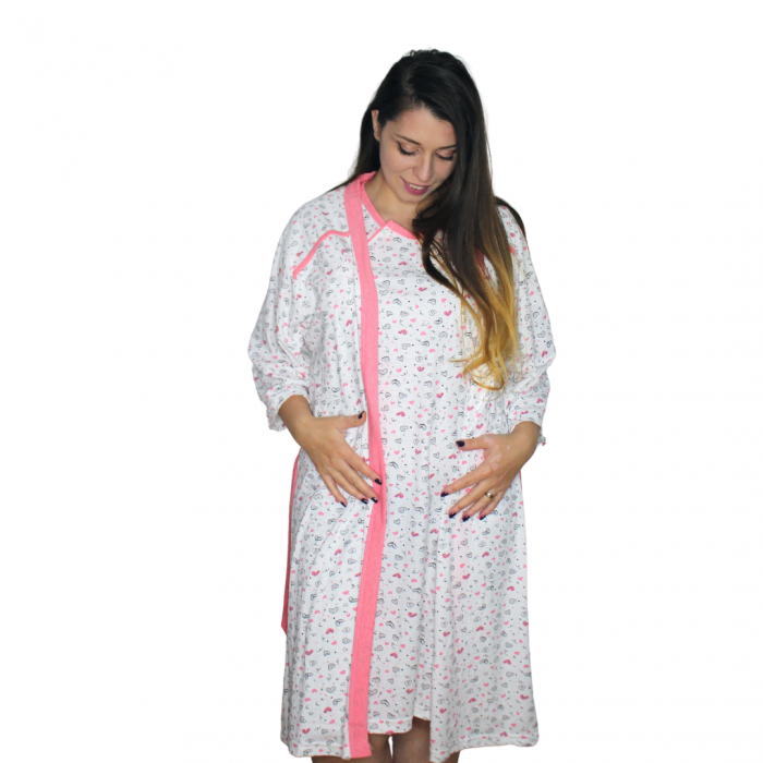 Compleu maternitate, Camasa alaptat + Halat gravide, Joyelle, White, maneca 3/4 [6]