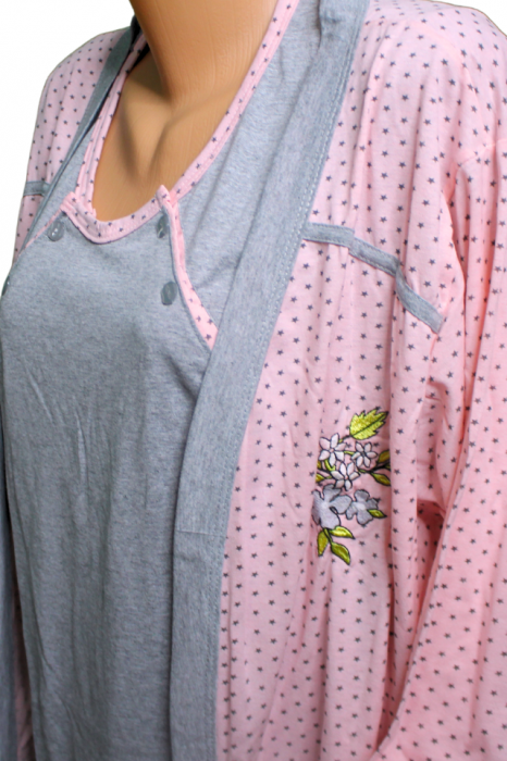 Compleu maternitate, Camasa alaptat + Halat gravide,  Olivia, maneca 3/4, BebePrice [7]