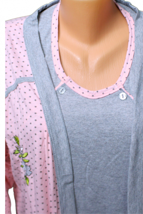 Compleu maternitate, Camasa alaptat + Halat gravide,  Olivia, maneca 3/4, BebePrice [6]