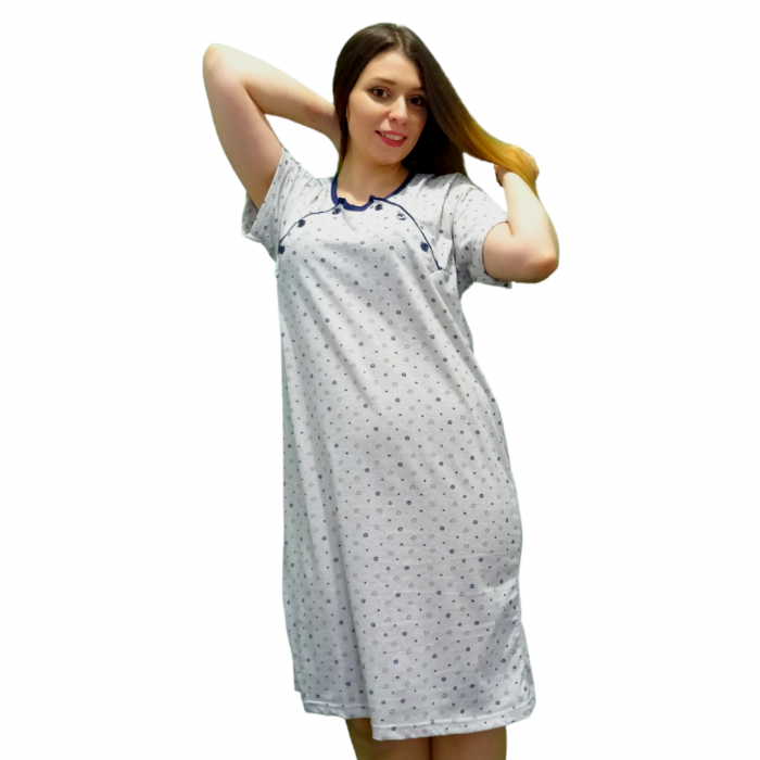 Compleu maternitate, Camasa alaptat + Halat gravide, Maneca Scurta, Flower Grey BBP [5]