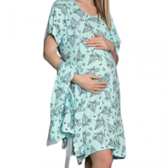 Compleu maternitate, Camasa alaptat + Halat gravide, Maneca Scurta, Majestic Blue BBP [5]