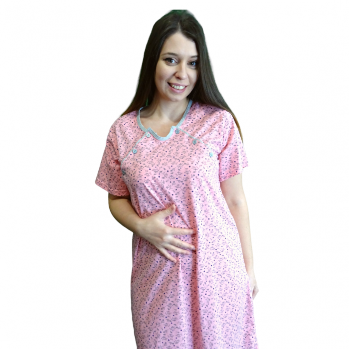 Compleu maternitate, Camasa alaptat + Halat gravide, Maneca Scurta, Sensitive Leaf Dark Pink BBP [5]