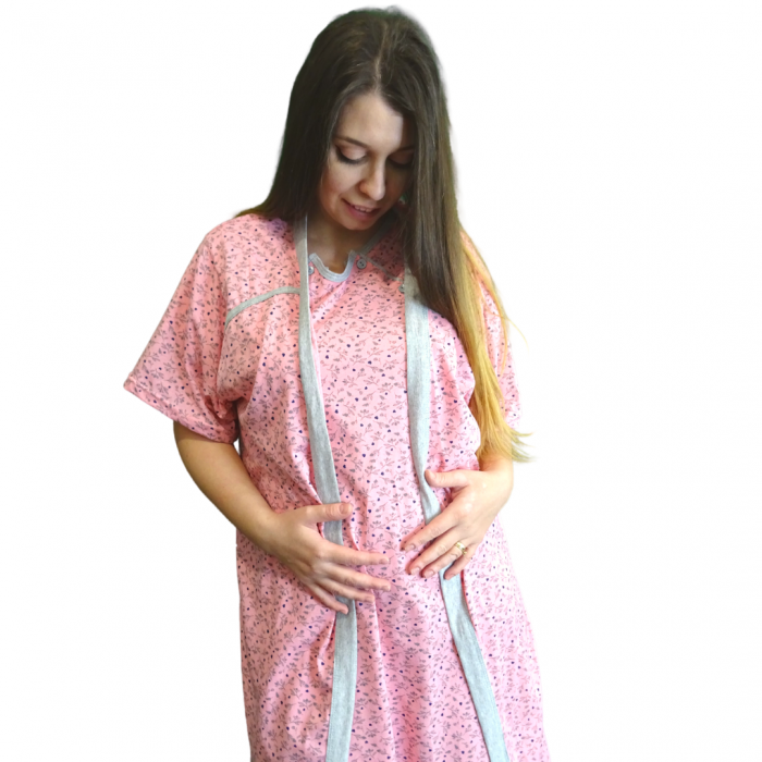 Compleu maternitate, Camasa alaptat + Halat gravide, Maneca Scurta, Sensitive Leaf Dark Pink BBP [3]