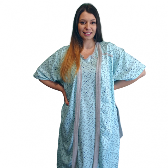 Compleu maternitate, Camasa alaptat + Halat gravide, Maneca Scurta, Sensitive Leaf Blue BBP [2]