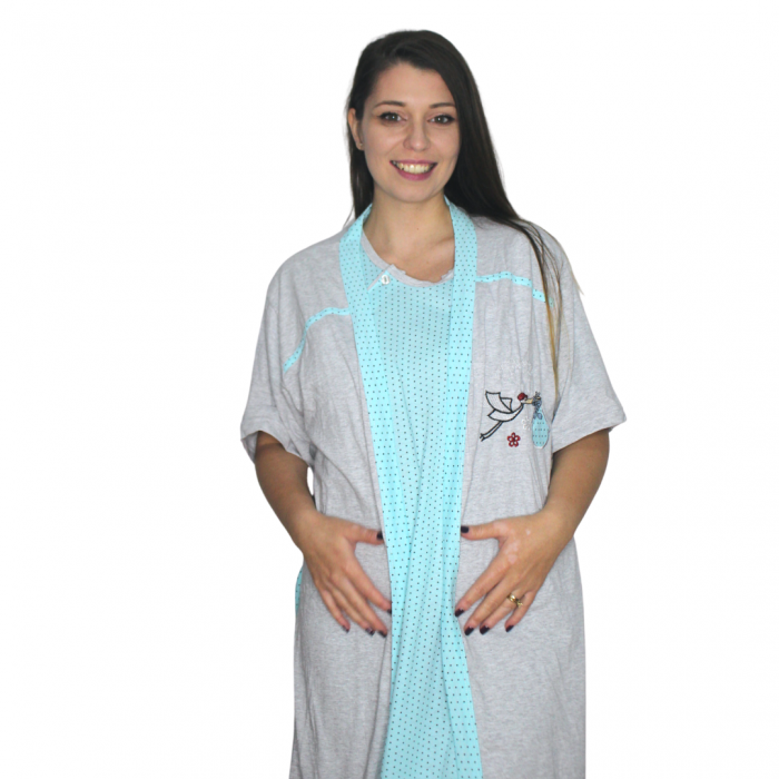 Compleu maternitate, Camasa alaptat + Halat gravide, Serena, Turquoise, maneca scurta [4]