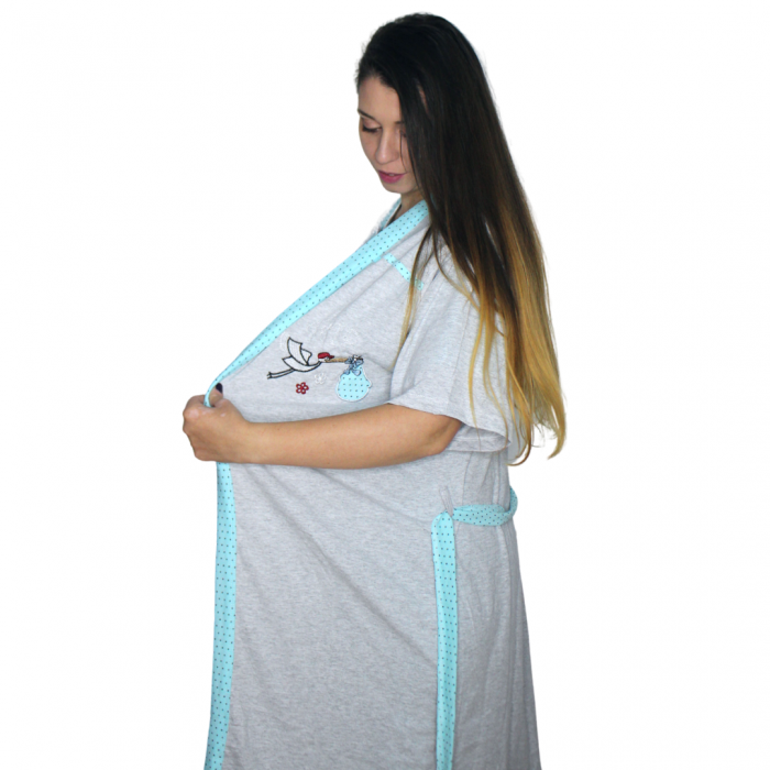 Compleu maternitate, Camasa alaptat + Halat gravide, Serena, Turquoise, maneca scurta [5]