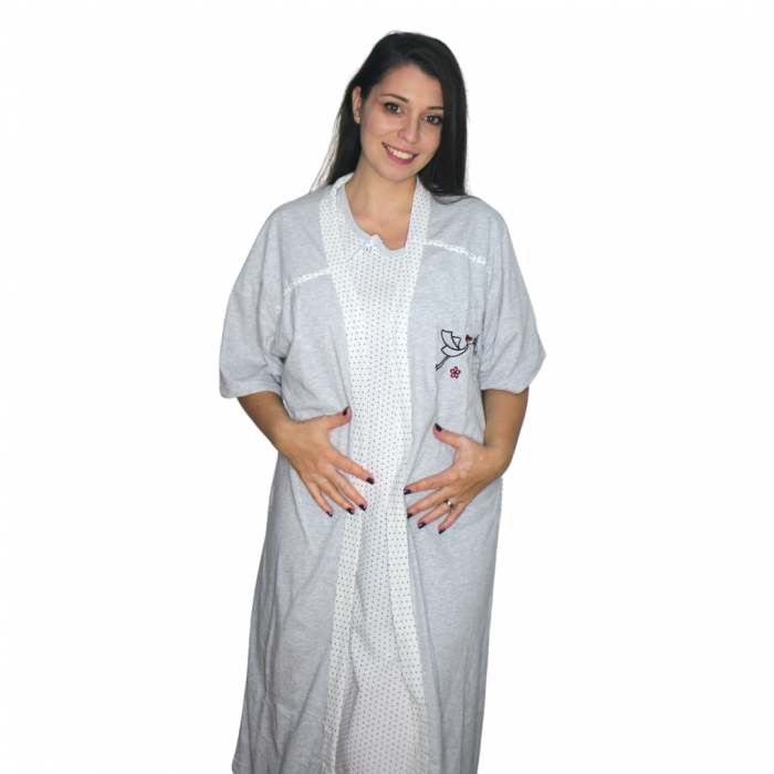 Compleu maternitate, Camasa alaptat + Halat gravide, Serena, Grey, maneca scurta [2]