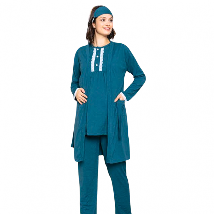 Compleu maternitate, 4 piese, Pijama+ Halat gravide, Stella, Basil, maneca lunga, BebePrice [2]