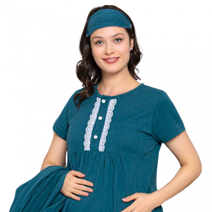 Compleu maternitate, 4 piese, Pijama+ Halat gravide, Stella, Basil, maneca lunga, BebePrice [4]