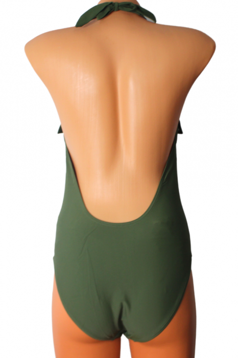 Costum de baie intreg cu snururi in fata, Army, Dark-Green, BebePrice [5]