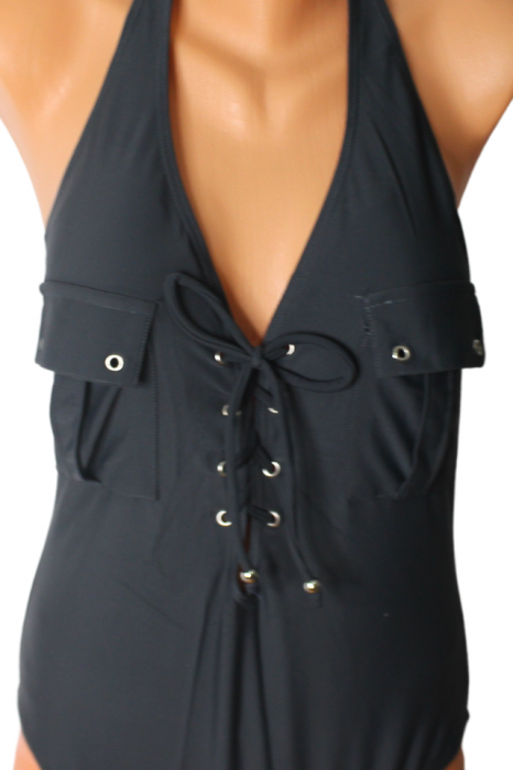 Costum de baie intreg cu snururi in fata, Army, Dark-Grey, BebePrice [7]