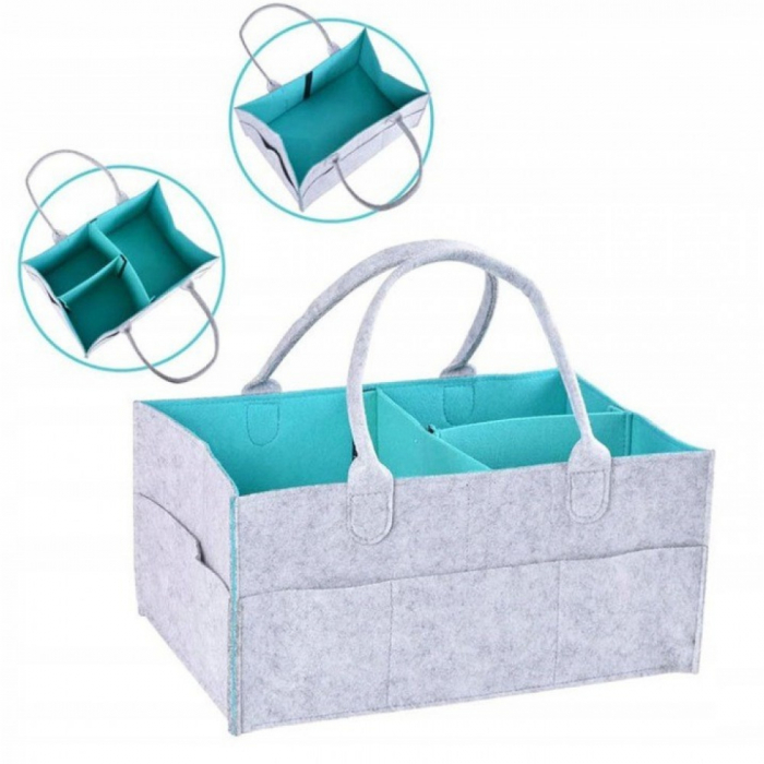 Geanta organizator pentru scutece si accesorii, Grey-Turquoise [2]