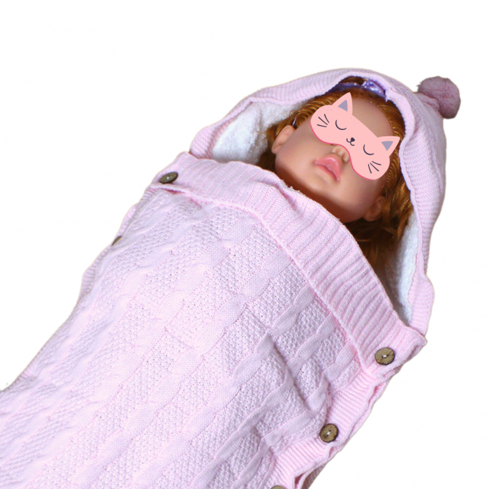 Sac de iarna tricotat si imblanit bebelusi, Dusty Pink [5]