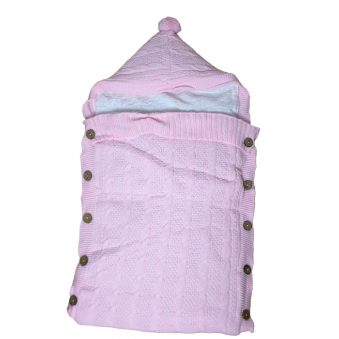 Sac de iarna tricotat si imblanit bebelusi, Dusty Pink [2]