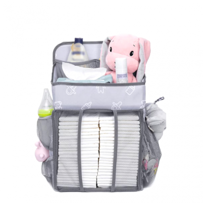 Organizator universal cu 4 buzunare pentru scutece si accesorii, Soft - Grey BebePrice [2]