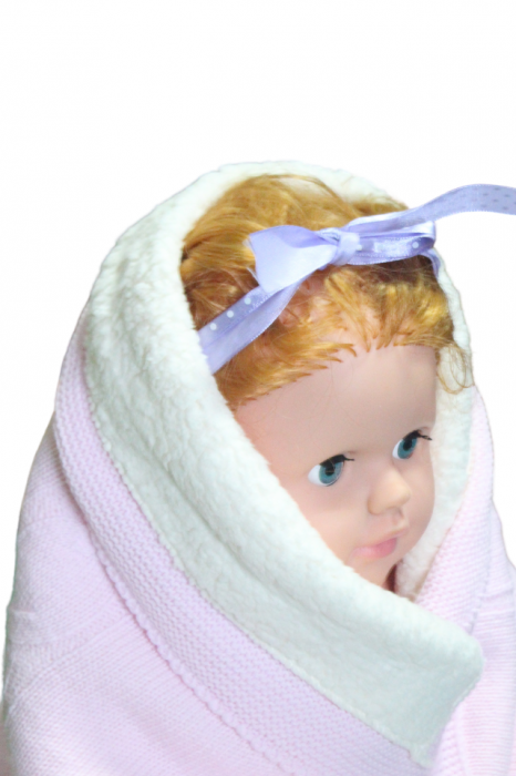 Paturica groasa, tricotata, captusita cu blanita, Cozy, Pink, 90x100 cm, BebePrice [2]