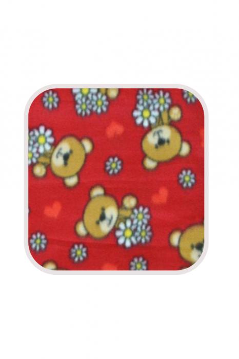 Paturica bebe polar fleece, Alena, Flowers and Bears, Red, 75x75 cm,BebePrice [2]