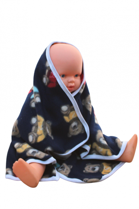 Paturica bebe polar fleece, Bears, Blue Navy, 75x75 cm, BebePrice [3]