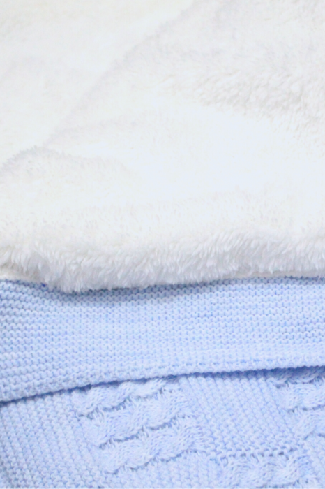 Paturica groasa, tricotata, captusita cu blanita, Cozy, Soft-Blue, 90x100 cm, BebePrice [5]