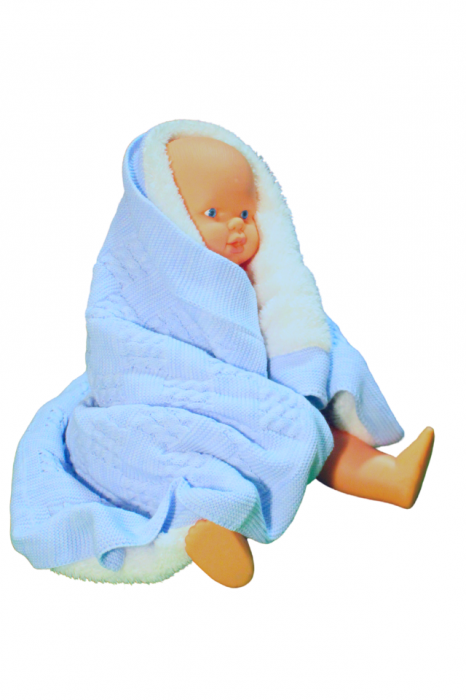 Paturica groasa, tricotata, captusita cu blanita, Cozy, Soft-Blue, 90x100 cm, BebePrice [4]