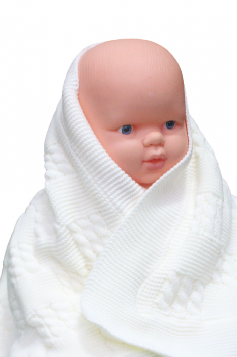 Paturica groasa, tricotata, captusita cu blanita, Cozy, Off-White, 90x100 cm, BebePrice [2]