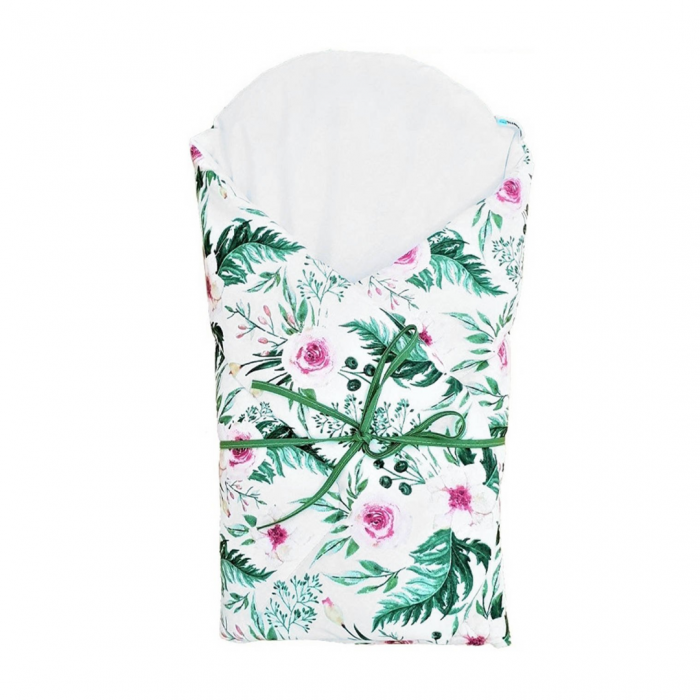 Paturica Wrap Bebe Leaf Roses, 75x75 cm, 100% Bumbac [5]