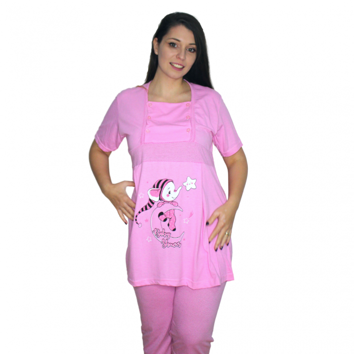 Pijamale pentru alaptare, Little Elf, pink, maneca scurta [4]