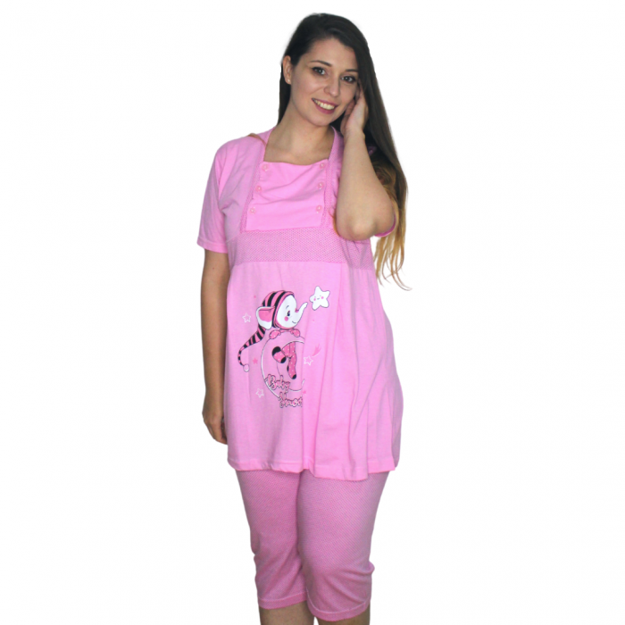 Pijamale pentru alaptare, Little Elf, pink, maneca scurta [2]