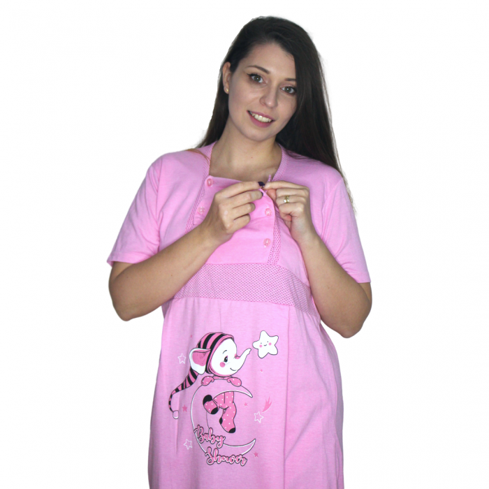Pijamale pentru alaptare, Little Elf, pink, maneca scurta [3]