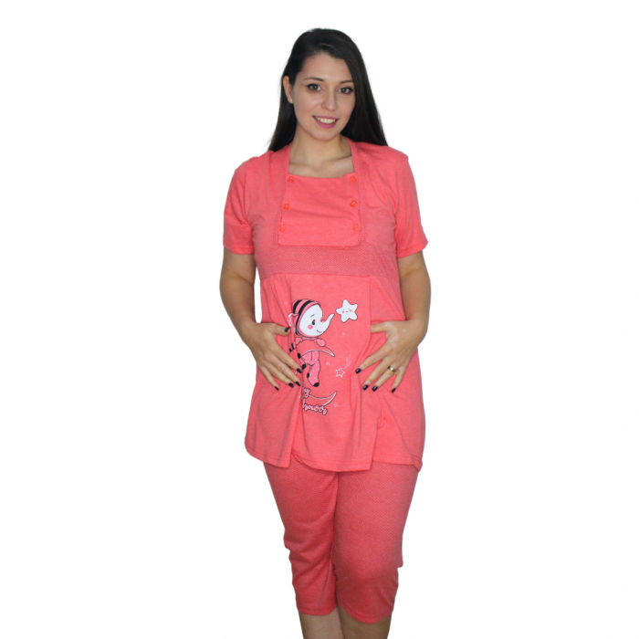 Pijamale pentru alaptare, Little Elf, red, maneca scurta [2]