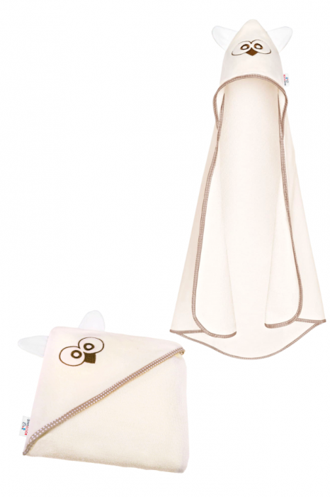 Prosop de baie cu gluga din bumbac, 80x80cm, Owl, Beige, BebePrice [5]