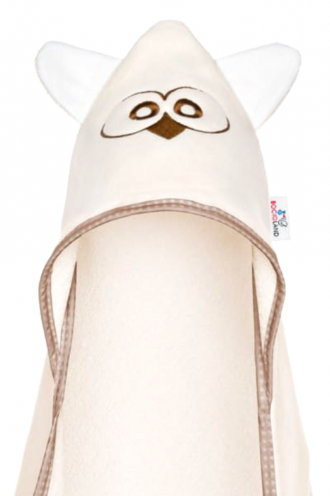 Prosop de baie cu gluga din bumbac, 80x80cm, Owl, Beige, BebePrice [4]