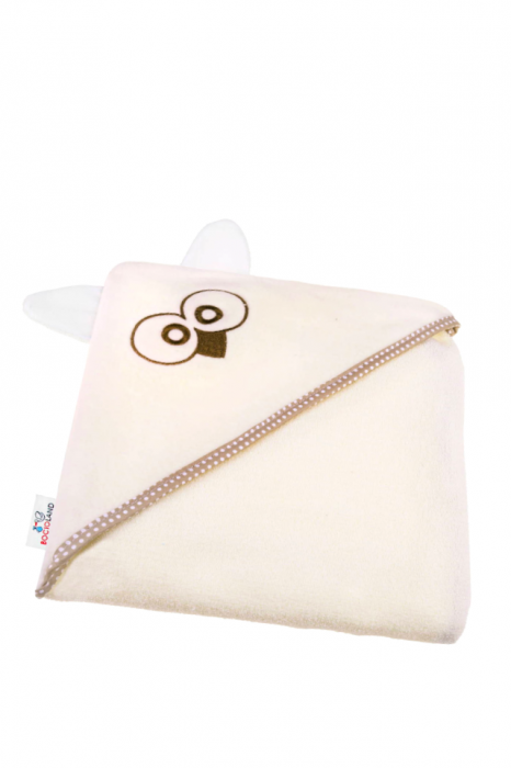 Prosop de baie cu gluga din bumbac, 80x80cm, Owl, Beige, BebePrice [2]