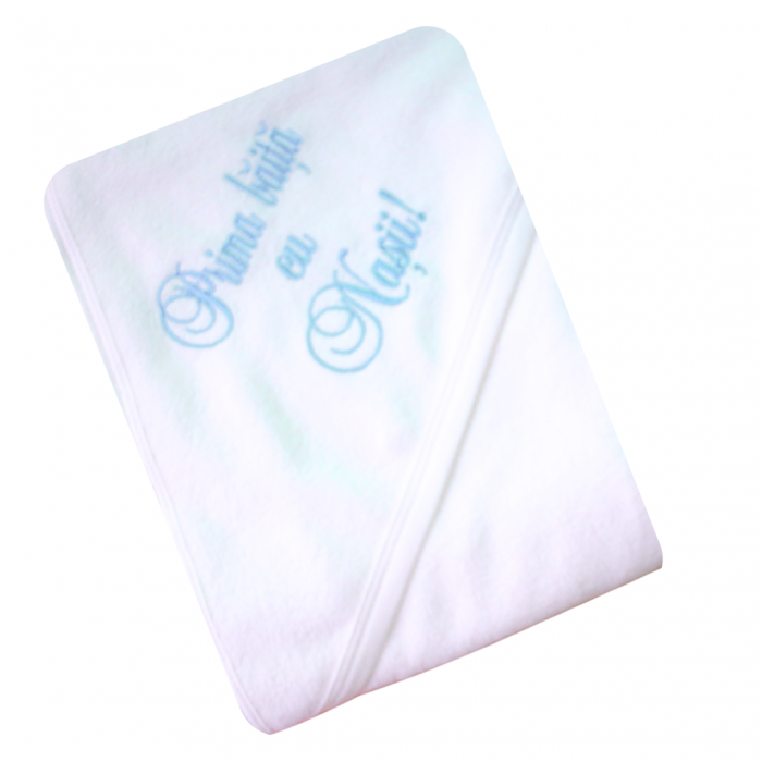 Prosop de baie cu gluga din bumbac, 85x85cm, Blue- Prima baita cu nasii, BebePrice [2]