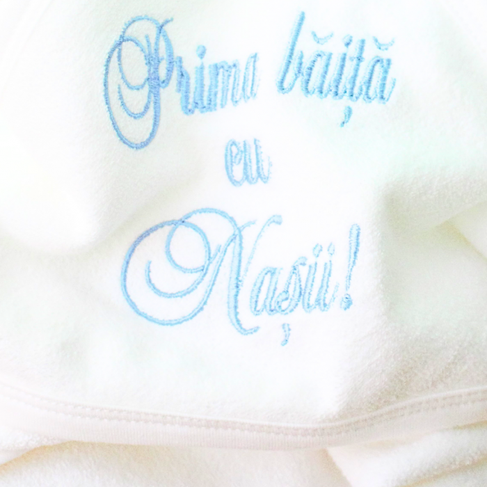 Prosop de baie cu gluga din bumbac, 85x85cm, Blue- Prima baita cu nasii, BebePrice [3]