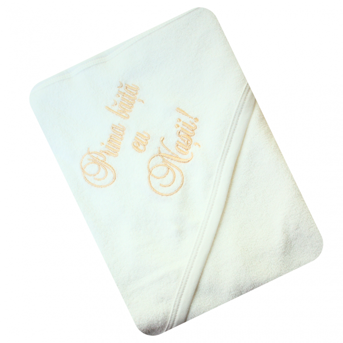 Prosop de baie cu gluga din bumbac, 85x85cm,Beige- Prima baita cu nasii, BebePrice [2]