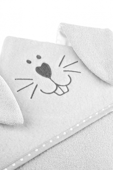 Prosop de baie cu gluga din bumbac, 80x80cm, Bunny, Grey, BebePrice [3]