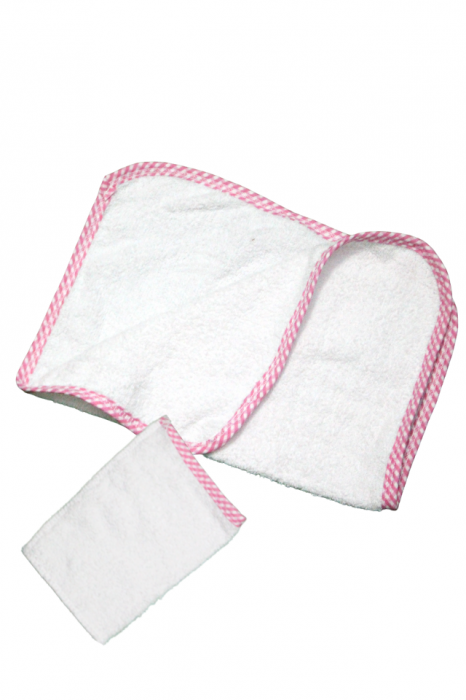 Set halat baie pentru bebe, 3 piese, Royal, 0-2 ani, White-Pink, BebePrice [3]