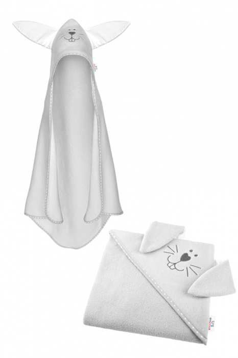 Prosop de baie cu gluga din bumbac, 80x80cm, Bunny, Grey, BebePrice [5]