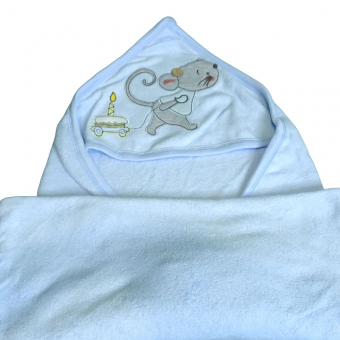 Prosop de baie cu gluga din bumbac , Funny animals, Little mouse, Albastru [5]