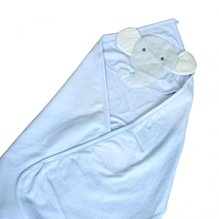 Prosop de baie cu gluga din bumbac , Funny animals, Baby elephant, Albastru [4]