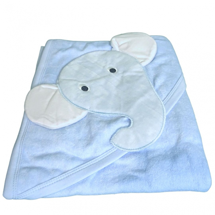 Prosop de baie cu gluga din bumbac , Funny animals, Baby elephant, Albastru [2]