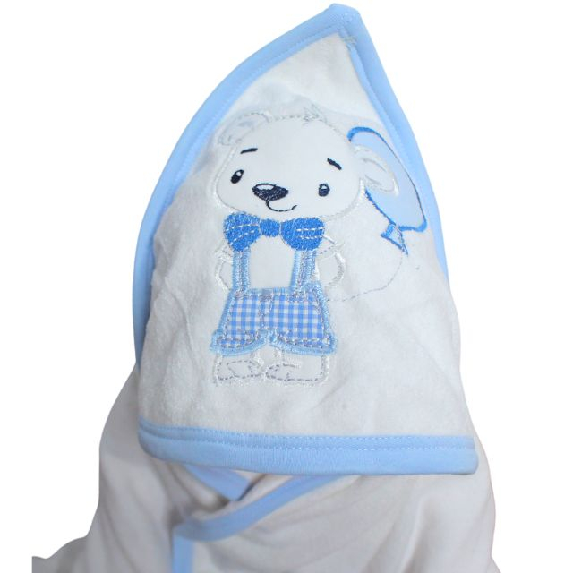 Prosop de baie cu gluga din bumbac , Funny animals, Little Mouse, White-blue [4]
