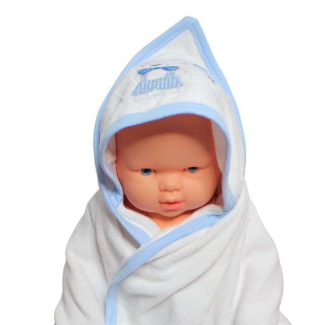 Prosop de baie cu gluga din bumbac , Funny animals, Little Mouse, White-blue [2]
